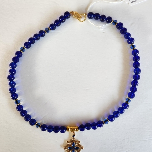 Hand Crafted Pendant Necklace Wrap Bracelet Pierced Earrings Royal Blue Beads - Picture 14 of 16